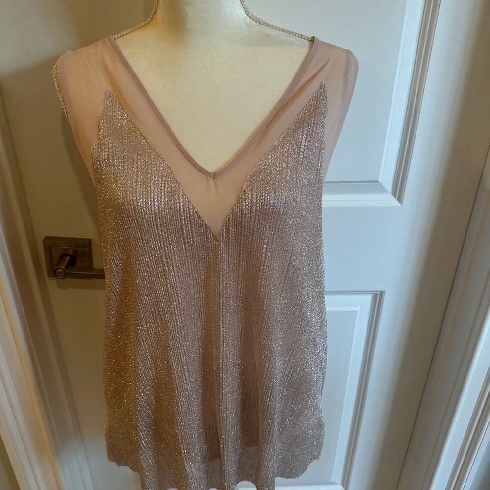 Reiss Blush and Metallic Sheer Blouse
